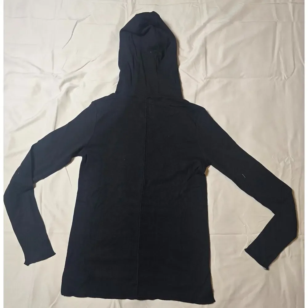 NWT Chaser Black Lightweight Pullover Hoodie Raw Hem Kangaroo Pocket Small - Picture 4 of 7